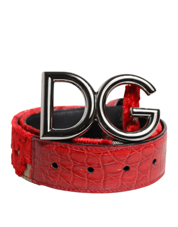Red Viscose Silver DG Logo Metal Buckle Belt Dolce & Gabbana