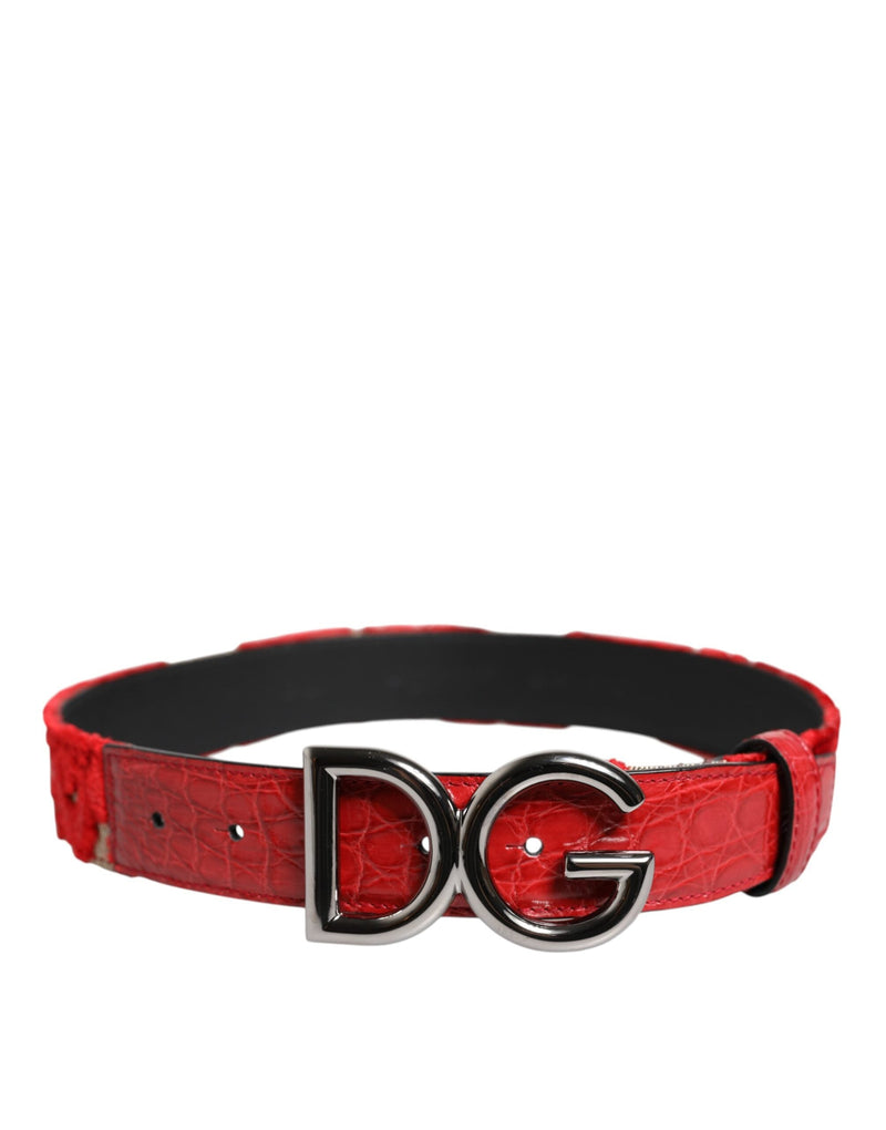 Red Viscose Silver DG Logo Metal Buckle Belt Dolce & Gabbana