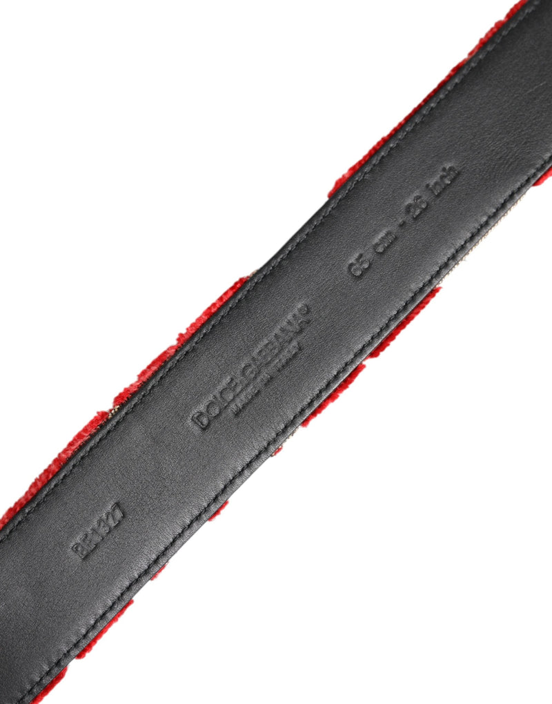 Red Viscose Silver DG Logo Metal Buckle Belt Dolce & Gabbana