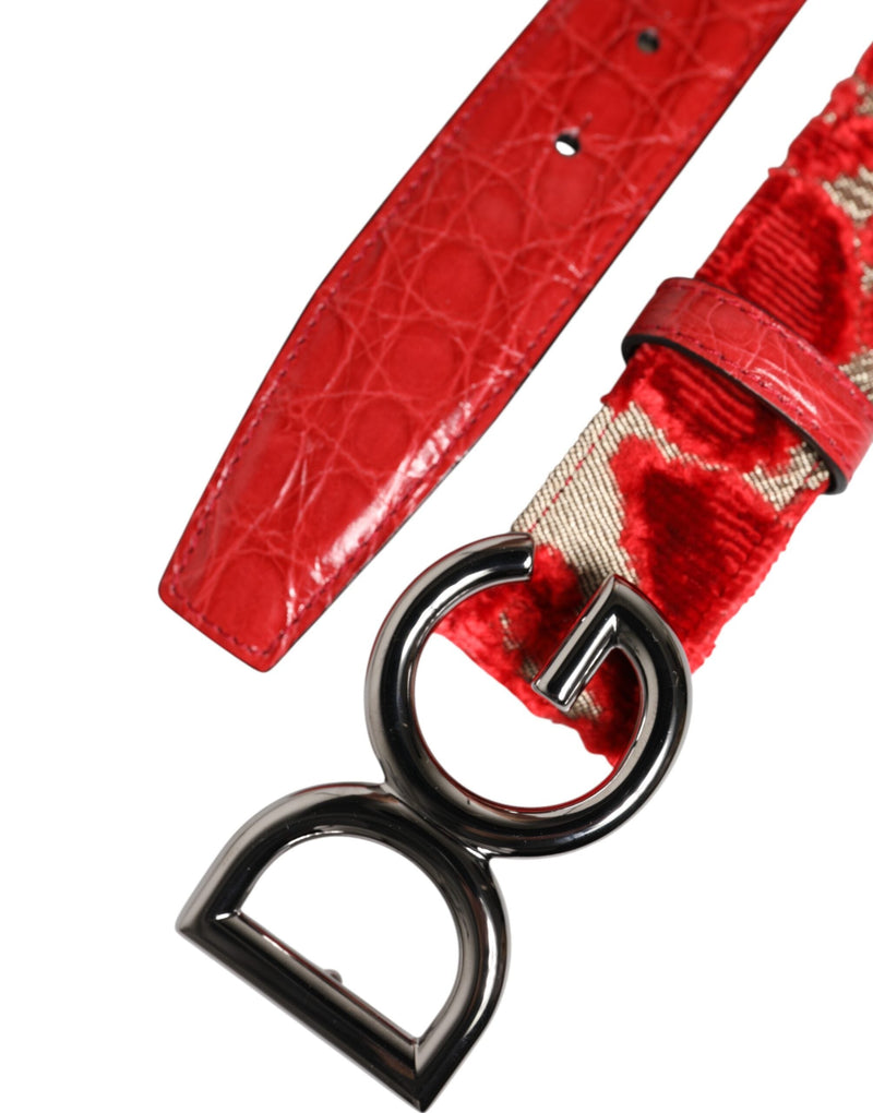 Red Viscose Silver DG Logo Metal Buckle Belt Dolce & Gabbana