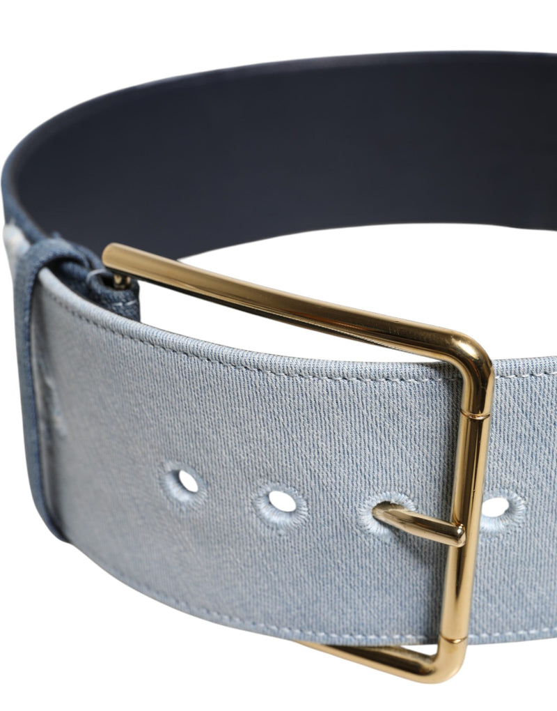 Two Tone Blue Denim Gold Metal Buckle Belt Dolce & Gabbana