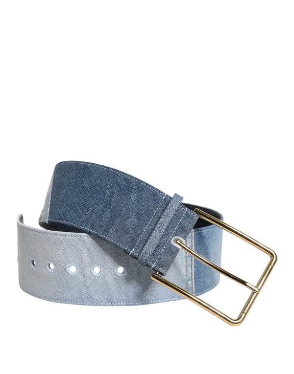 Two Tone Blue Denim Gold Metal Buckle Belt Dolce & Gabbana
