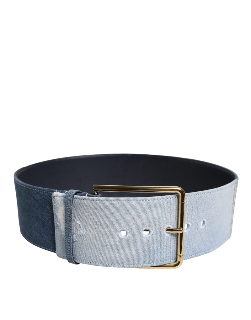 Two Tone Blue Denim Gold Metal Buckle Belt Dolce & Gabbana