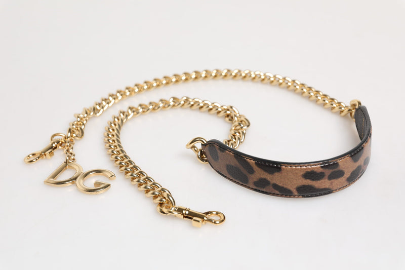 Brown Leopard Gold Brass Chain Accessory Shoulder Strap Dolce & Gabbana