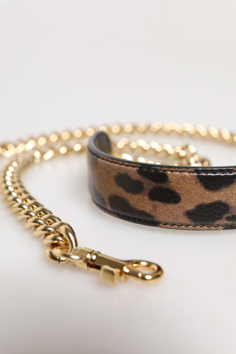 Brown Leopard Gold Brass Chain Accessory Shoulder Strap Dolce & Gabbana