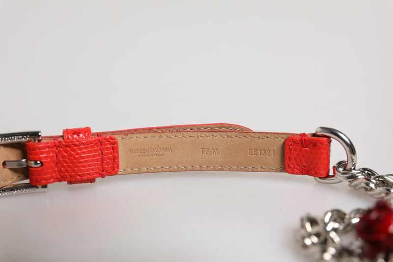 Red Leather Silver Chain Floral Cintura Belt Dolce & Gabbana