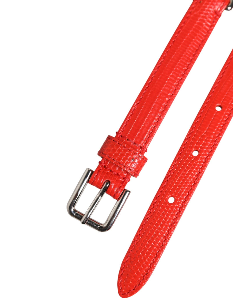 Red Leather Silver Chain Floral Cintura Belt Dolce & Gabbana