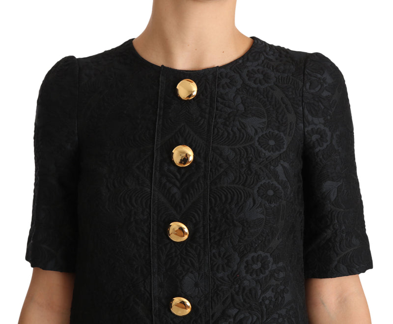 Elegant Black Button Embellished Mini Dress Dolce & Gabbana