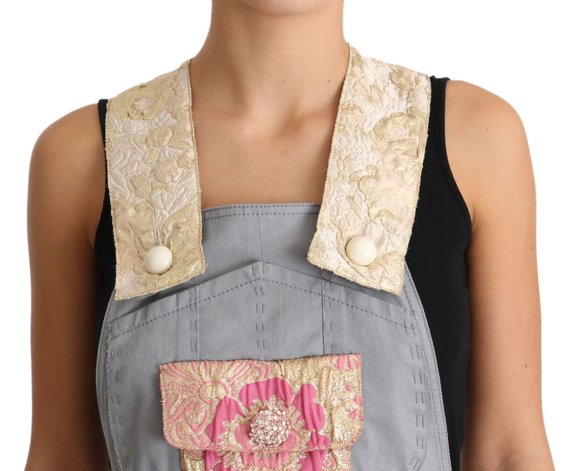 Exquisite Floral Embellished Denim Overalls Dolce & Gabbana