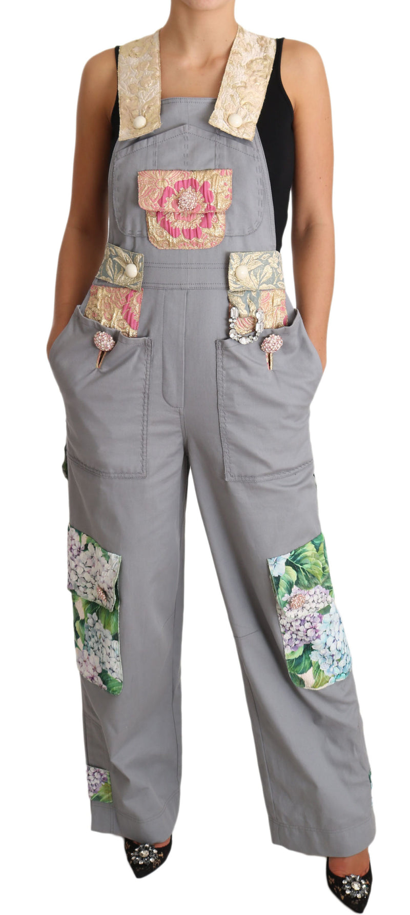 Exquisite Floral Embellished Denim Overalls Dolce & Gabbana