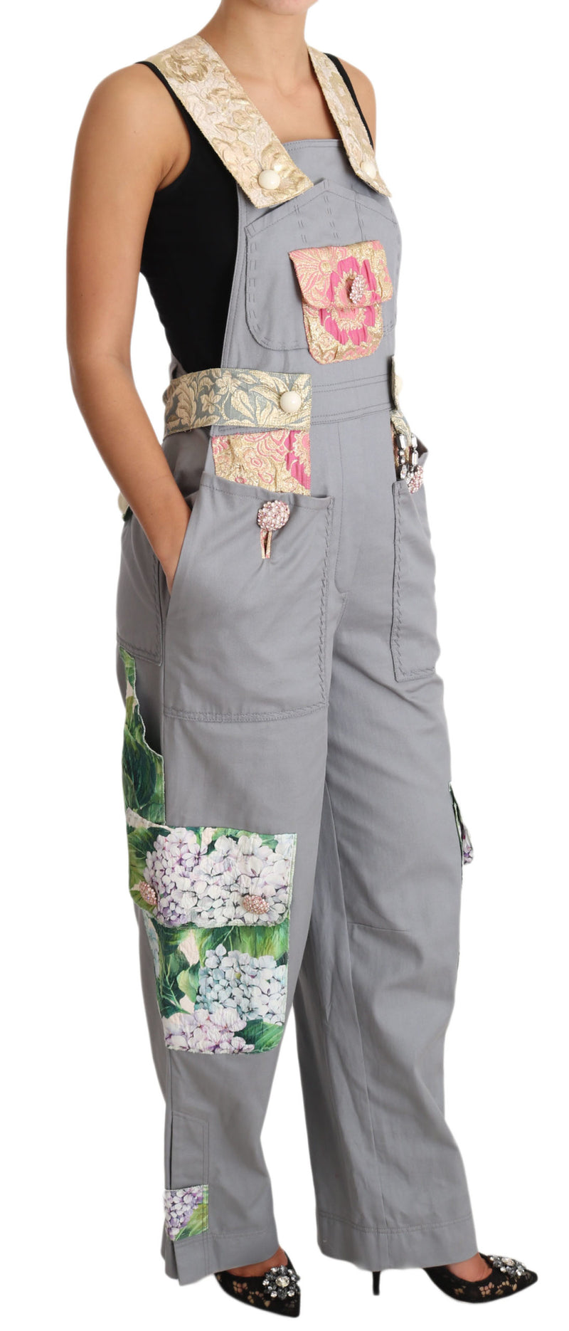 Exquisite Floral Embellished Denim Overalls Dolce & Gabbana