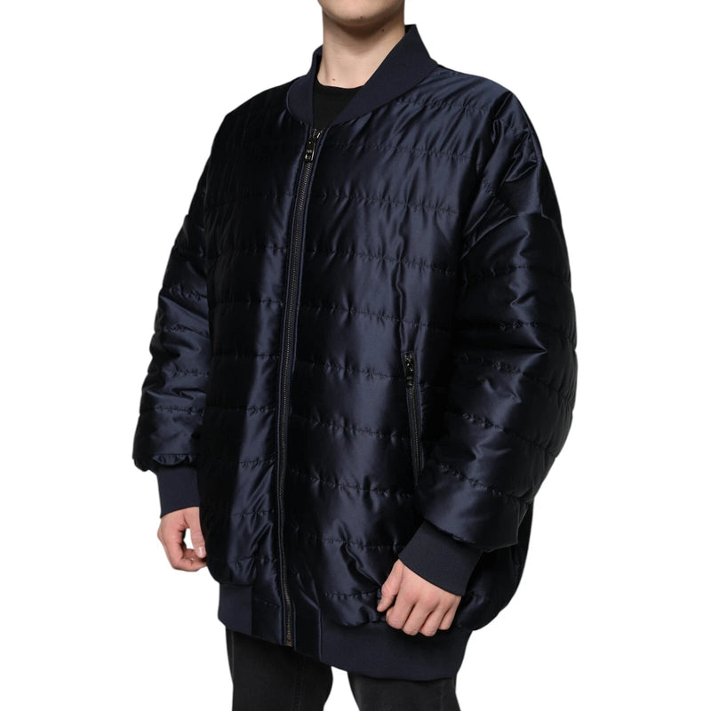Dark Blue Quilted Full Zip Bomber Jacket Dolce & Gabbana