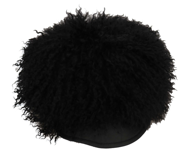 Chic Black Gatsby Cap in Tibet Lamb Fur Dolce & Gabbana