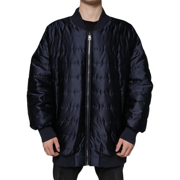 Dark Blue Quilted Full Zip Bomber Jacket Dolce & Gabbana