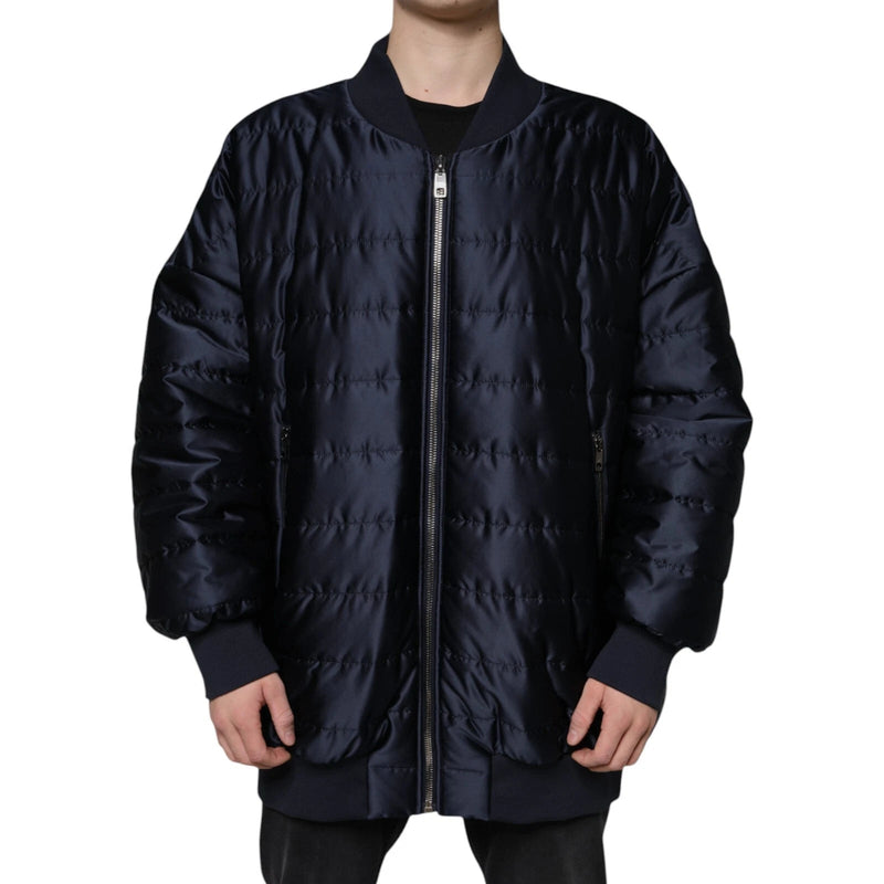 Dark Blue Quilted Full Zip Bomber Jacket Dolce & Gabbana