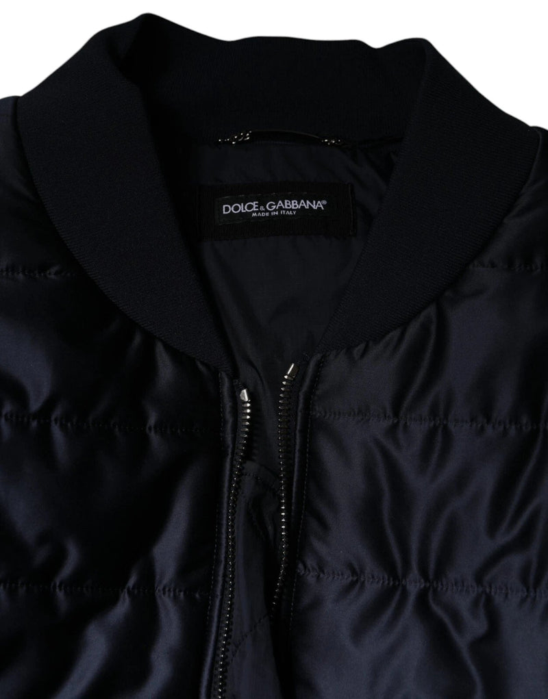 Dark Blue Quilted Full Zip Bomber Jacket Dolce & Gabbana