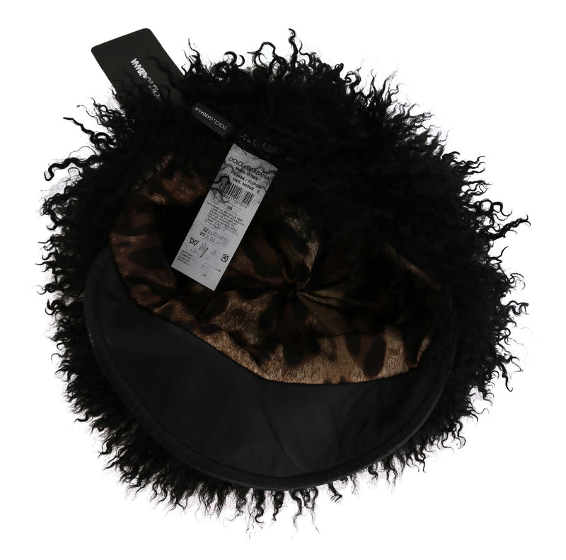 Chic Black Gatsby Cap in Tibet Lamb Fur Dolce & Gabbana