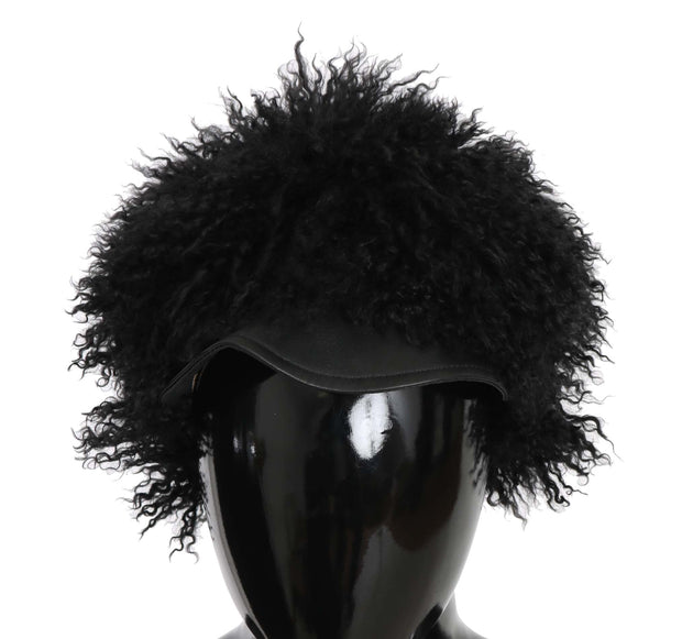 Chic Black Gatsby Cap in Tibet Lamb Fur Dolce & Gabbana