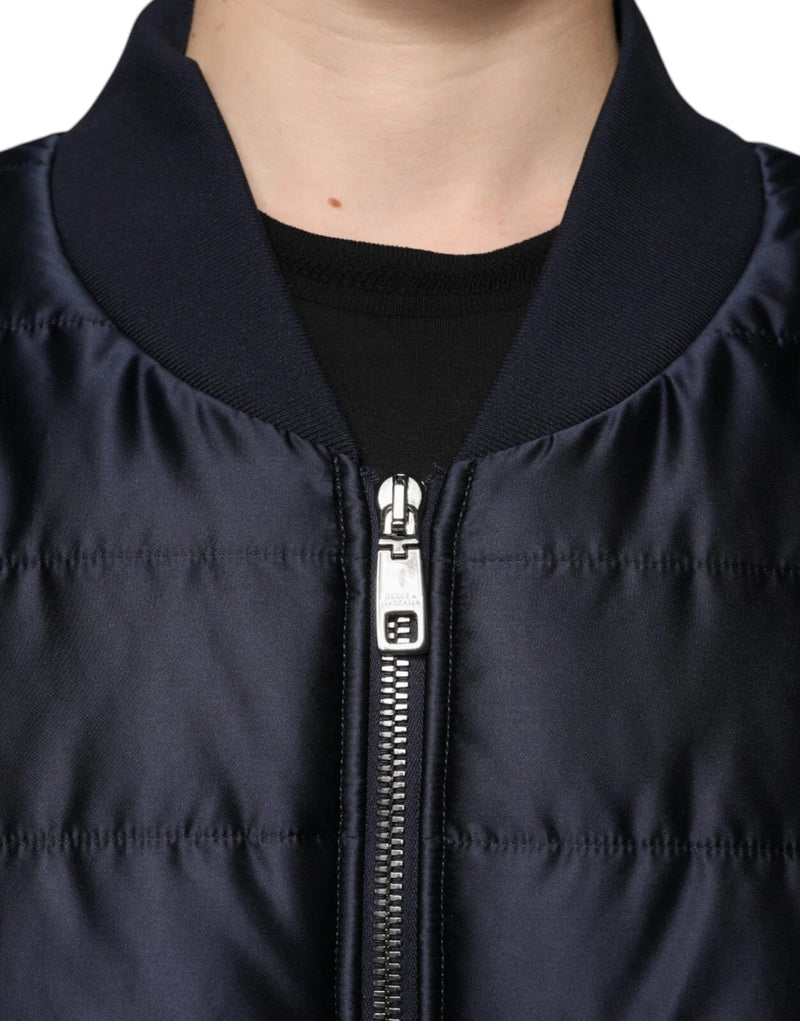 Dark Blue Quilted Full Zip Bomber Jacket Dolce & Gabbana