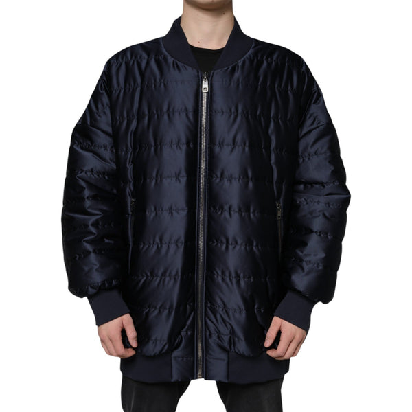Dark Blue Quilted Full Zip Bomber Jacket Dolce & Gabbana