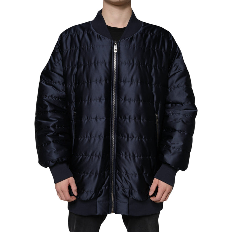 Dark Blue Quilted Full Zip Bomber Jacket Dolce & Gabbana