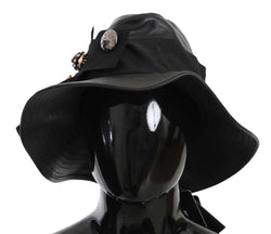 Elegant Black Leather Cloche Cap Dolce & Gabbana