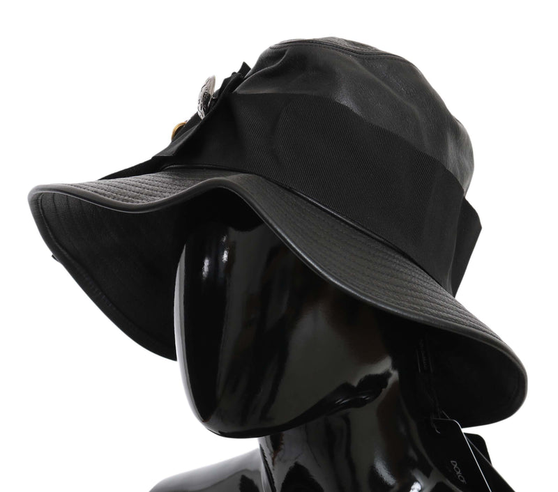 Elegant Black Leather Cloche Cap Dolce & Gabbana