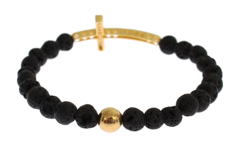 Elegant Gold & Black Lava Stone Bracelet Nialaya