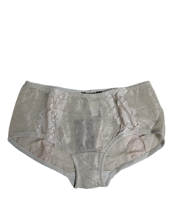 Gray Cotton Floral Lace High Waist Panty Underwear Dolce & Gabbana