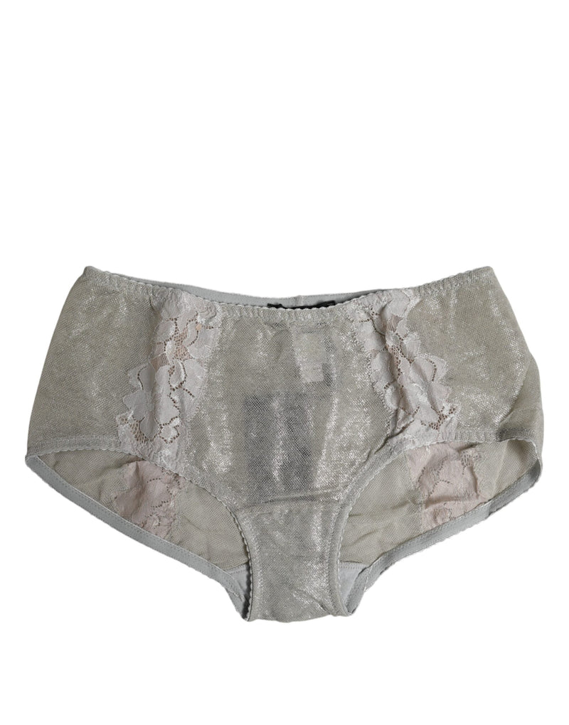 Gray Cotton Floral Lace High Waist Panty Underwear Dolce & Gabbana