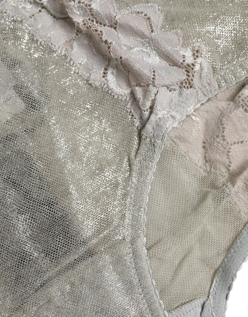 Gray Cotton Floral Lace High Waist Panty Underwear Dolce & Gabbana