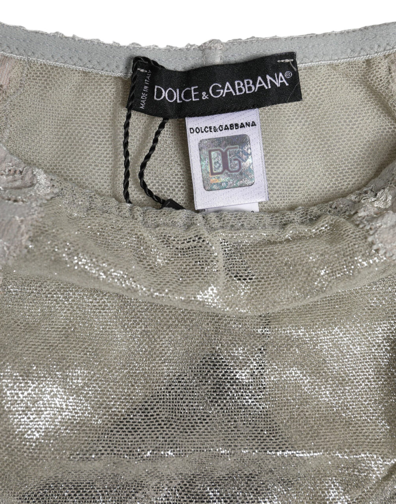 Gray Cotton Floral Lace High Waist Panty Underwear Dolce & Gabbana