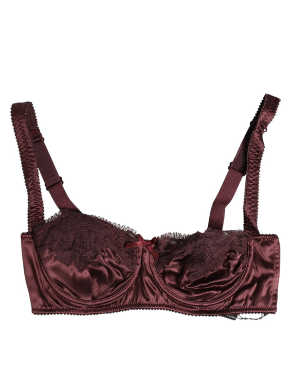 Burgundy Silk Underwired Balconette Bra Underwear Dolce & Gabbana