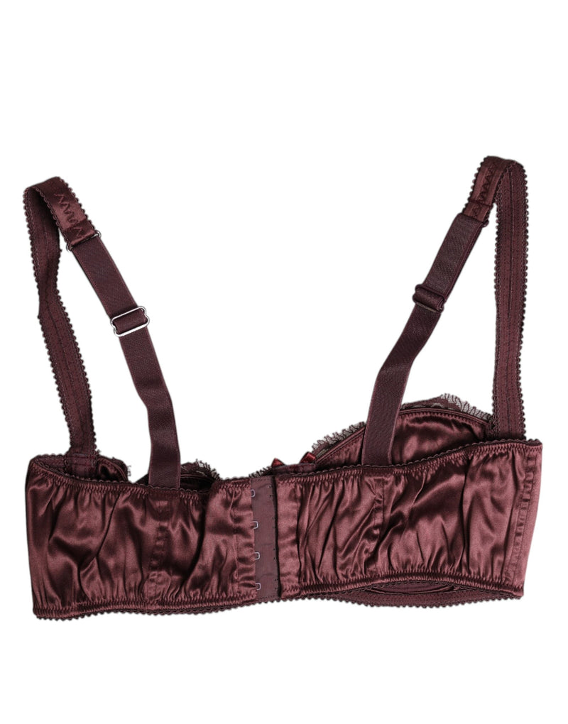 Burgundy Silk Underwired Balconette Bra Underwear Dolce & Gabbana