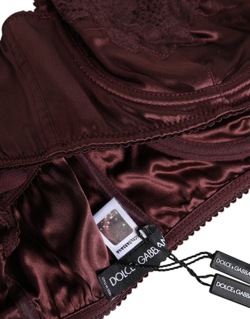 Burgundy Silk Underwired Balconette Bra Underwear Dolce & Gabbana