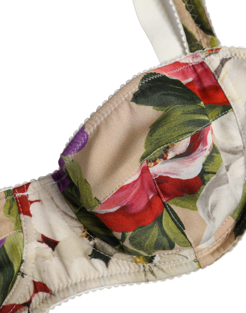 Beige Floral Balconcino Underwired Bra Underwear Dolce & Gabbana