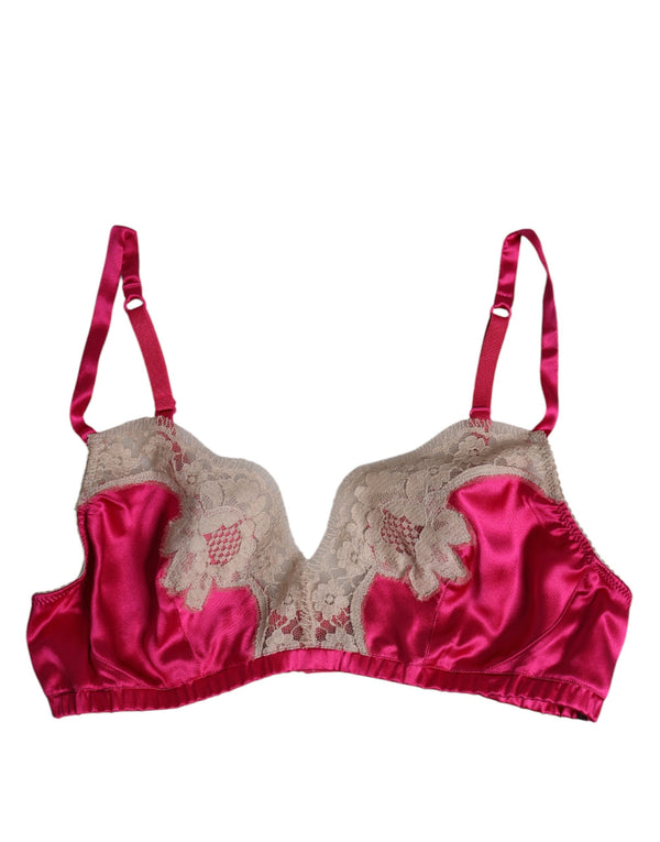 Magenta Floral Lace Silk Non Wire Bra Underwear Dolce & Gabbana