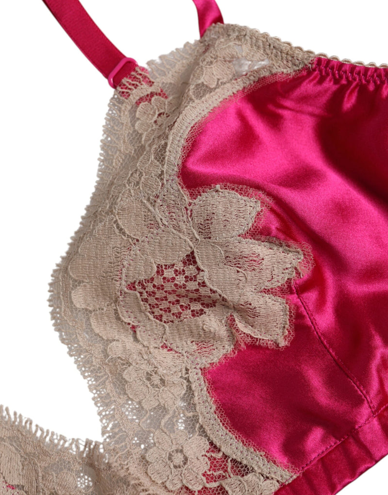 Magenta Floral Lace Silk Non Wire Bra Underwear Dolce & Gabbana