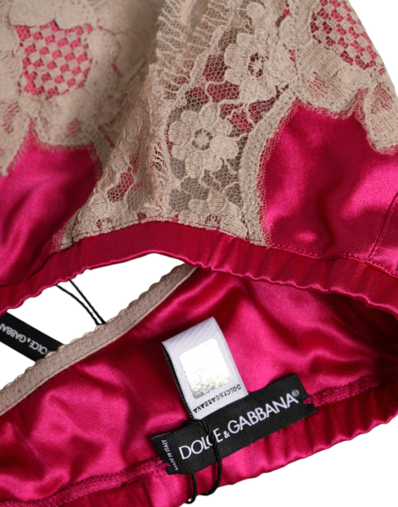 Magenta Floral Lace Silk Non Wire Bra Underwear Dolce & Gabbana