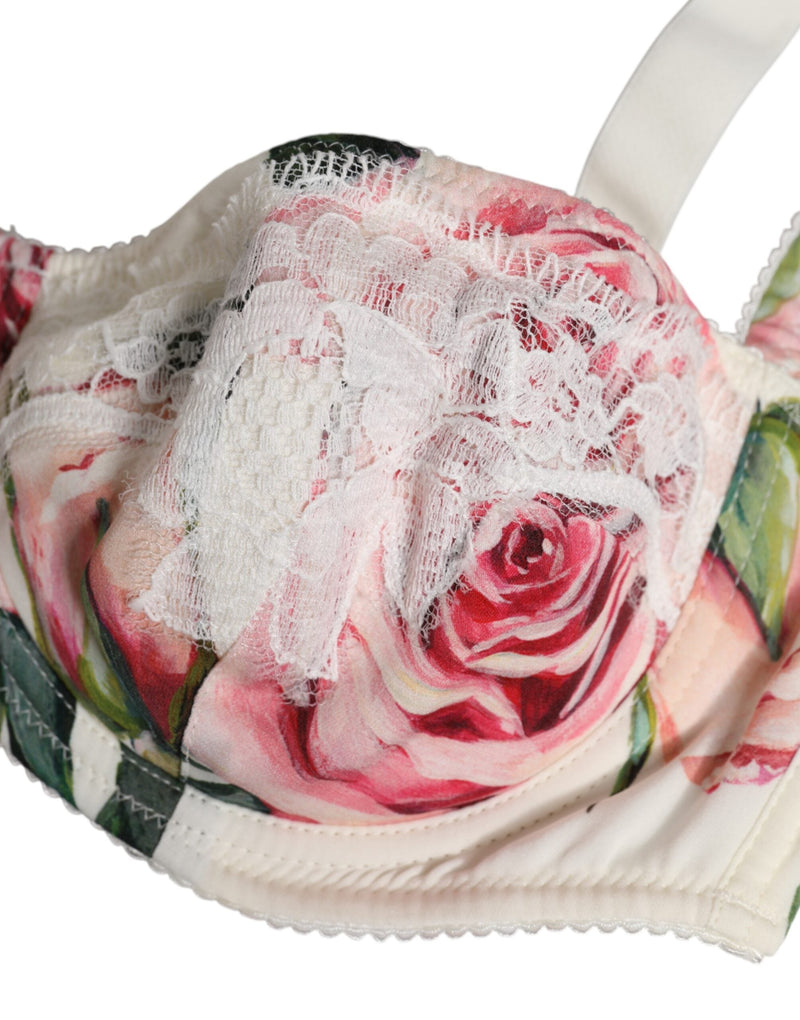 White Floral Balconette Underwired Bra Underwear Dolce & Gabbana