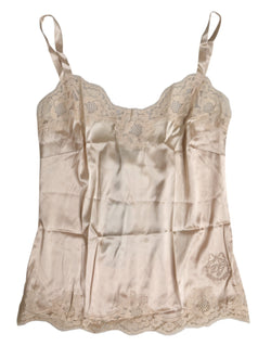Beige Lace Silk Satin Tank Lingerie Underwear Dolce & Gabbana