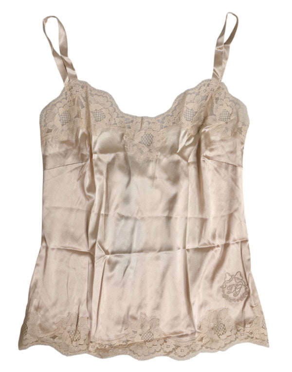 Beige Lace Silk Satin Tank Lingerie Underwear Dolce & Gabbana