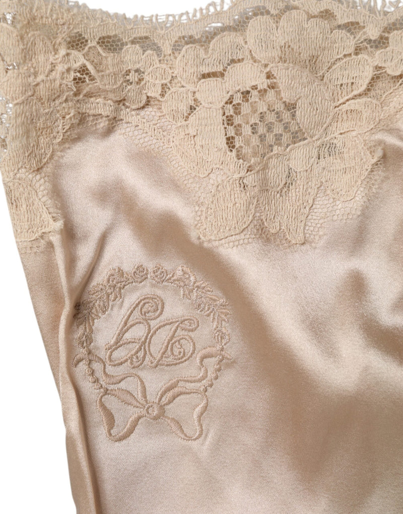 Beige Lace Silk Satin Tank Lingerie Underwear Dolce & Gabbana