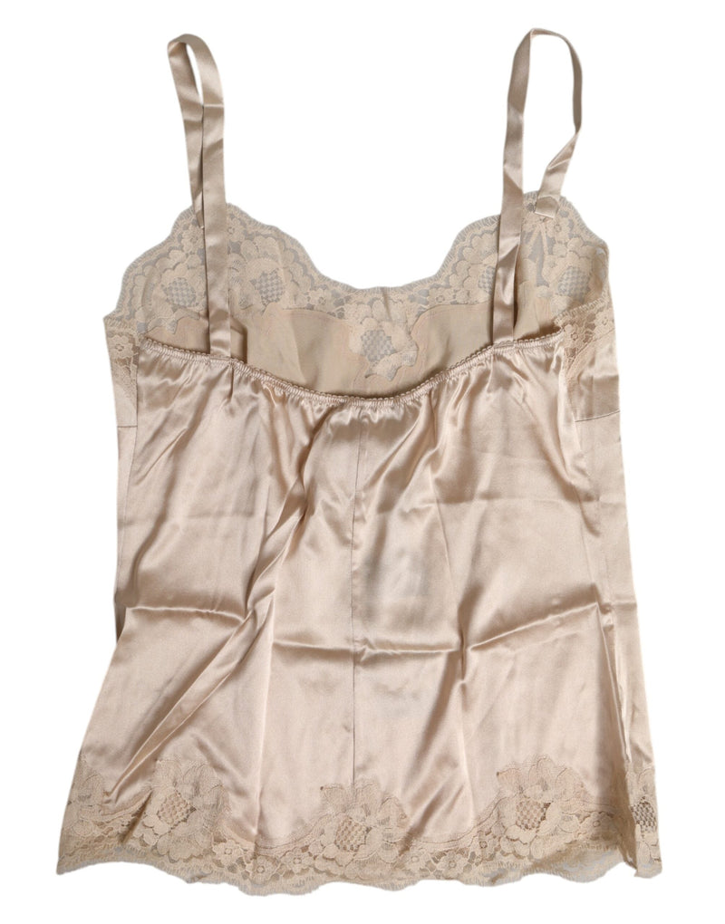 Beige Lace Silk Satin Tank Lingerie Underwear Dolce & Gabbana