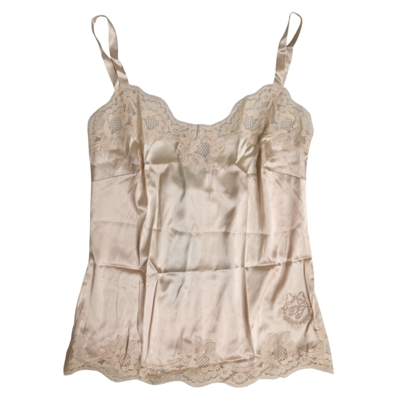 Beige Lace Silk Satin Tank Lingerie Underwear Dolce & Gabbana