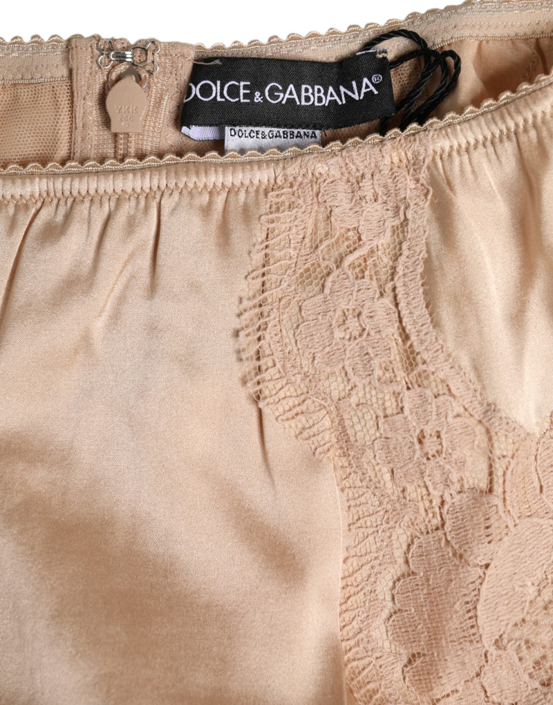 Beige Silk Lace High Waist Bikini Panty Underwear Dolce & Gabbana