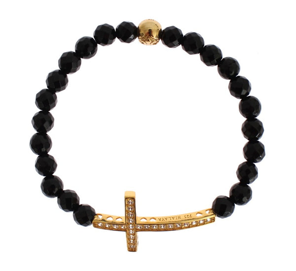 Gold Plated Sterling Bracelet with CZ Diamond Cross Nialaya