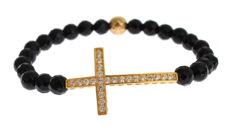 Gold Plated Sterling Bracelet with CZ Diamond Cross Nialaya