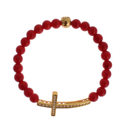 Elegant Gold and Red Coral Beaded Bracelet Nialaya