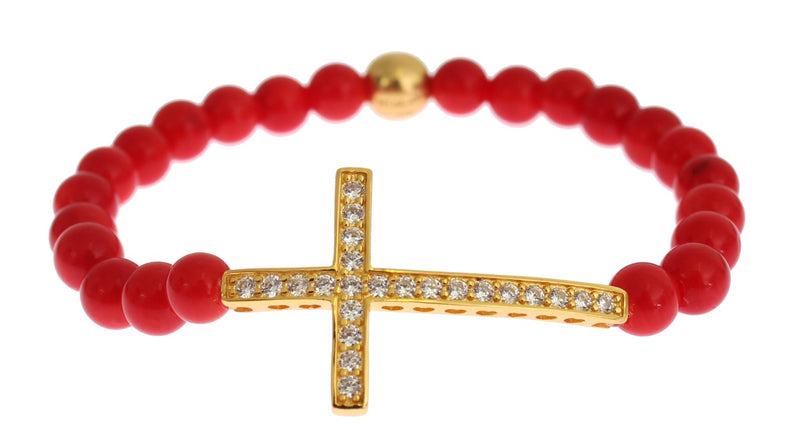 Elegant Gold and Red Coral Beaded Bracelet Nialaya